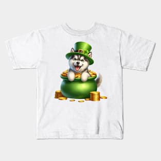 St Patricks Day Siberian Husky Dog Kids T-Shirt